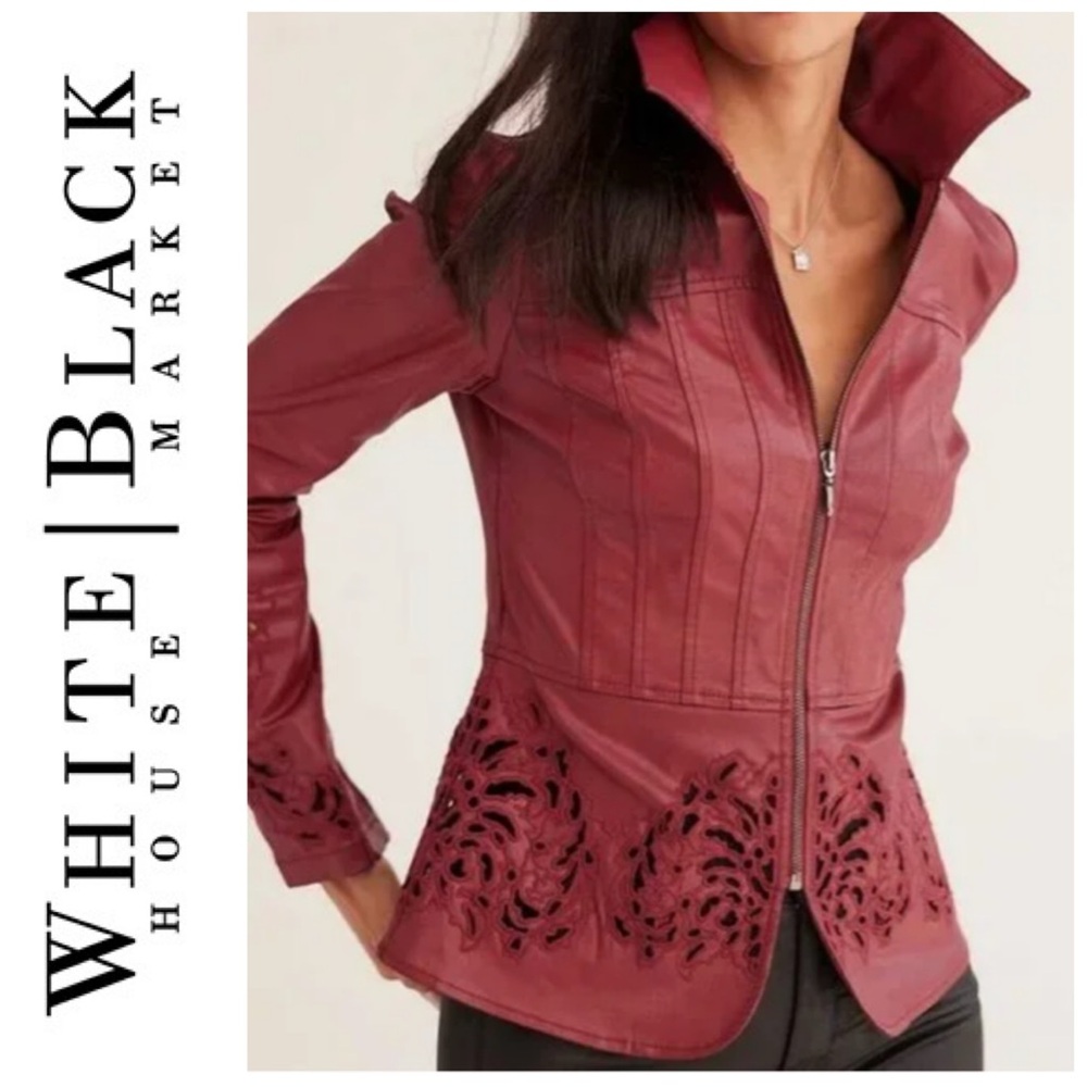 WHBM Cutwork Coated Denim Jacket in Burgundy Wine!